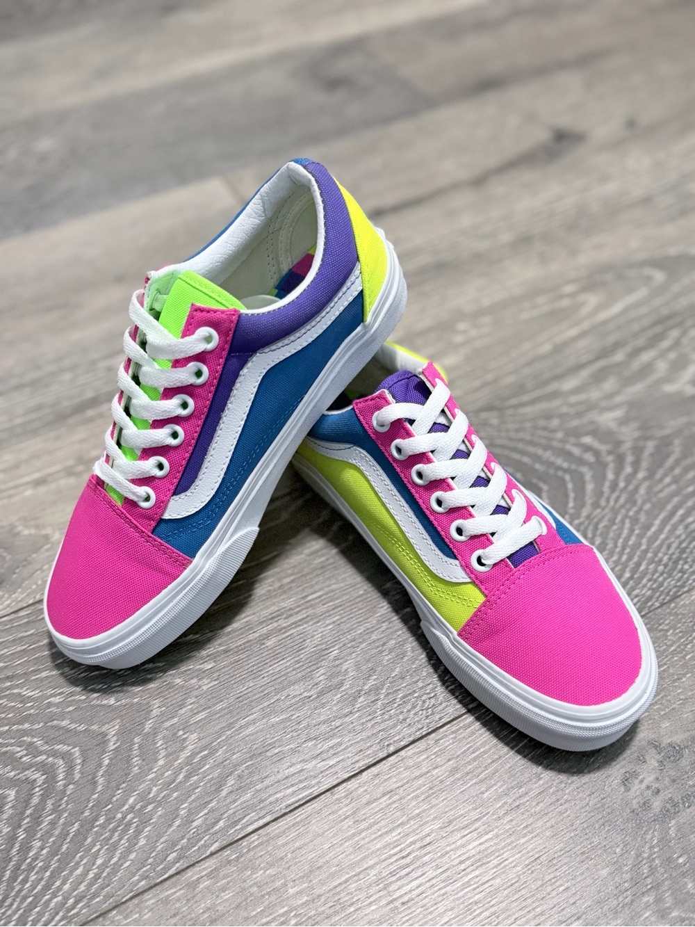 Vans Old School Neon Multi Colorblock Sneakers Pink/Blue/Yellow/Purple M5 W6.5 - Picture 2 of 11